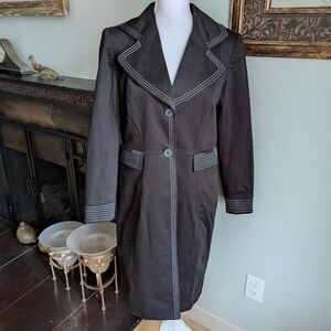 Y2K Jones New York Women's 10 Black With Stitch Trim Detail Trench Coat